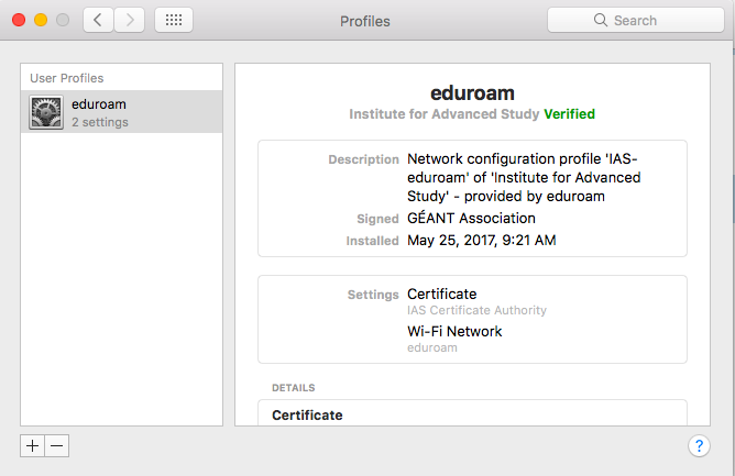 Eduroam profile deletion.