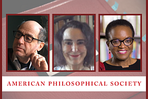 Michael Harris, Brigitte Bedos-Rezak, and Valerie Ann Smith with an APS banner