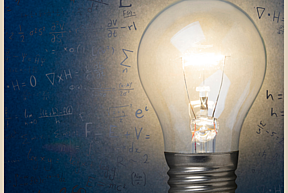 Lightbulb surrounded by mathematical symbols