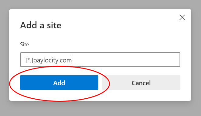 Edge Add Site Button