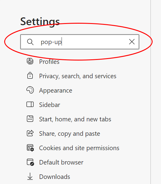 Edge Settings Search