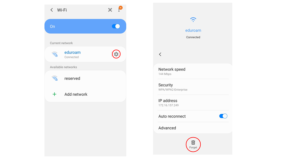 wifi settings to forget eduroam