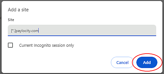 Chrome Add Site Button