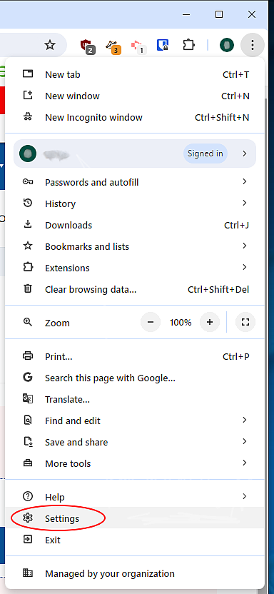 Chrome Menu Settings