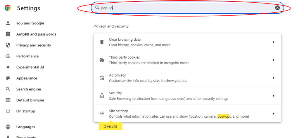 Chrome Settings Search