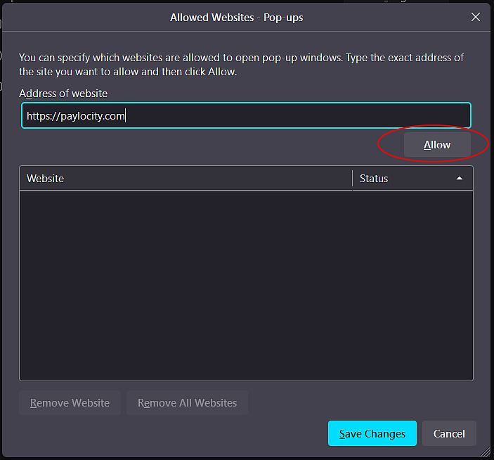 Firefox Add Site Allow