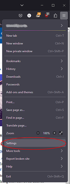 Firefox Menu Settings