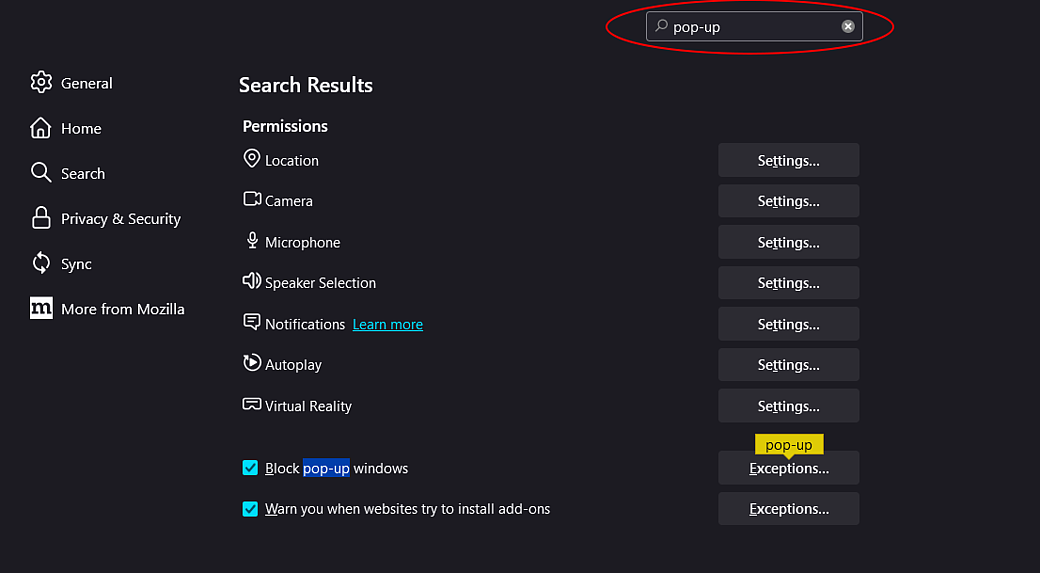 Firefox Settings Search