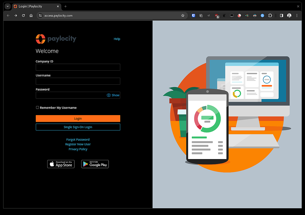 The paylocity login screen.