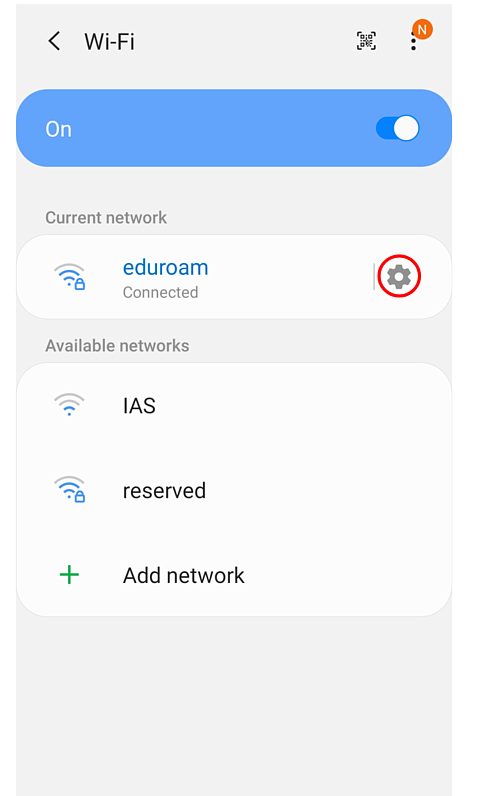 Settings Wi-fi tab