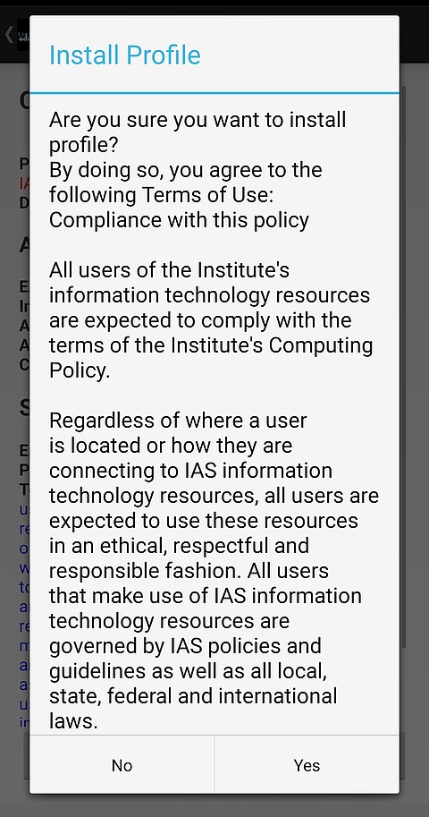 terms of use for installing profile